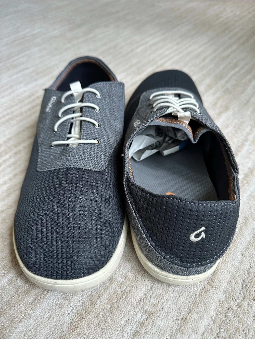 EUC OLUKAI Nohea Moku Shoe Boat No Tie Shoe Dark Shadow Gray Size 10
